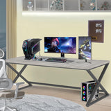 IBF Large Home Office Computer Desk, Industrial Long Work Study Writing Desk, Simple Executive Conference Table for 2 Person, Wood Metal Double Pc Gaming Workstation in Bedroom, Light Grey Oak, 70 in IBF