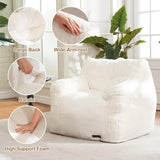 Hobestluk Bean Bag Chair for Adult Small Bean Bag Chairs with Arms Furry Beanbag Chair with Foam Filler Stuffed Bean Bag Sofa for Reading in Bedroom Living Room and Dorms(White) Hobestluk