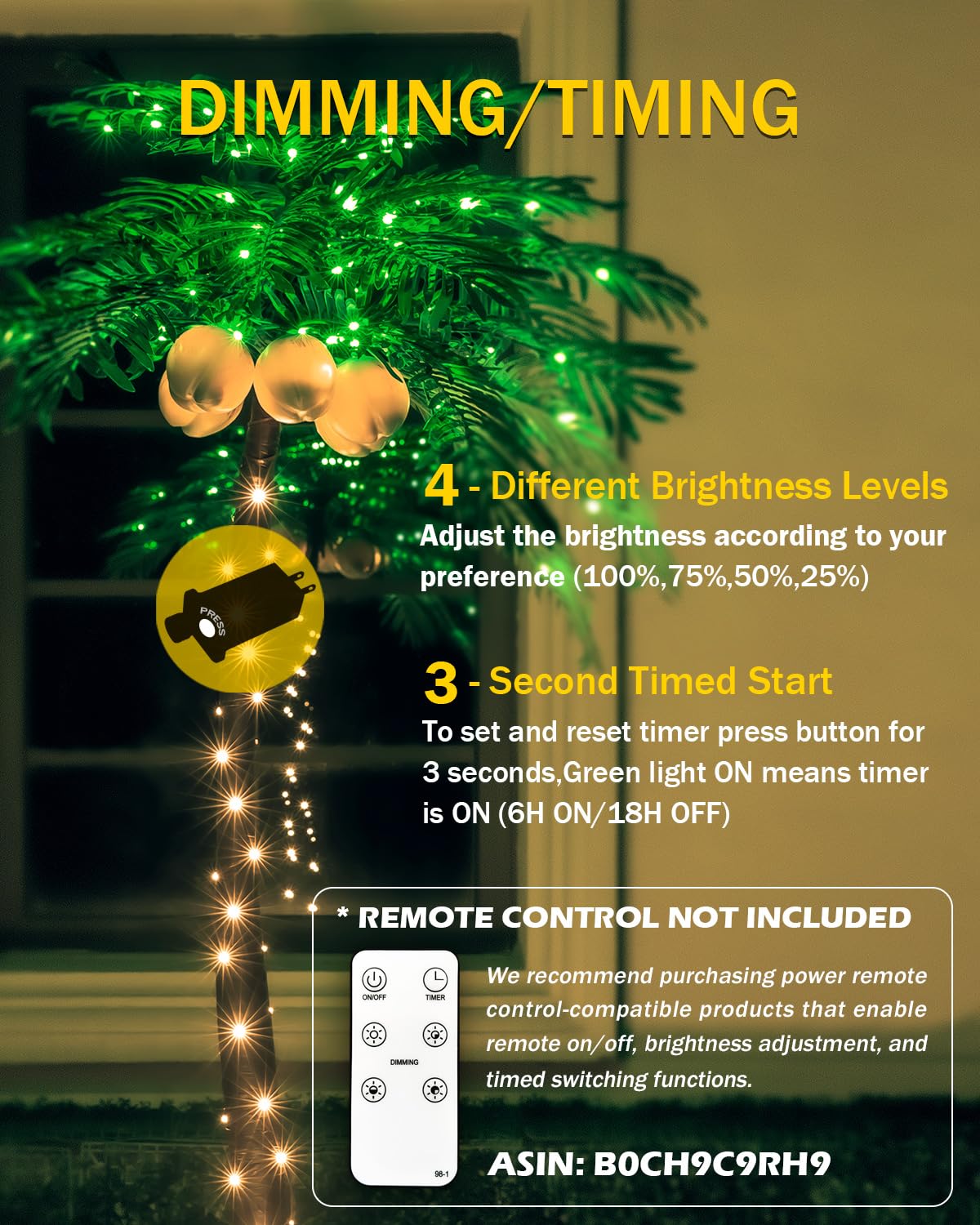 Tybeeu 7ft Lighted Palm Tree with Glowing Coconuts - Dimmable, UL Certified, Waterproof - Ideal for Indoor and Outdoor Decoration TYBEEU