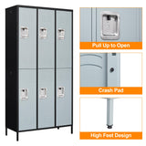 Anxxsu Metal Locker with 6 Doors Employees Locker, Metal Storage Locker with Hooks, 71" Storage Cabinet Lockers for Employees, Home, Office, Gym Requires Assembly (6 Doors, Black Grey) Anxxsu