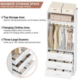 Besiost Freestanding 2FT Closet System with 3 Wood Drawers, 24" Closet Organizer System with Hanging Rod & Shelves, Walk-in Closet Systems for Small Closets, White (24"L x 15" W x 80" H) Besiost
