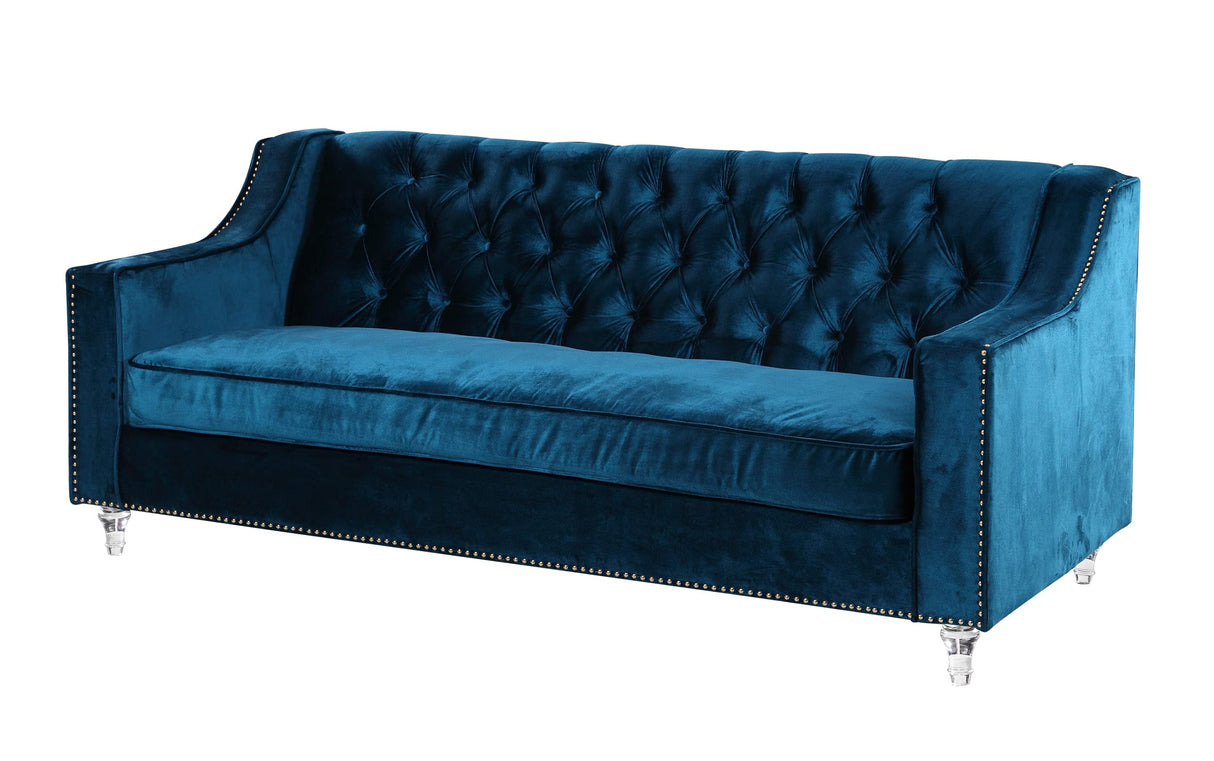 Iconic Home Dylan Velvet Modern Contemporary Button Tufted with Silver Nailhead Trim Round Acrylic Feet Sofa Iconic Home