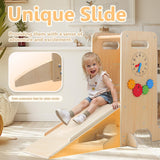 FlyingBoom Toddler Tower 4-in-1 Multifunctional Toddler Kitchen Stool Helper with Removable Safety Board, Adjustable Heights, Slide, Highchair, Chalkboard, Montessori Games FlyingBoom