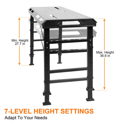 WORKESS Metal Welding Table Folding 1000 lbs Load Capacity Heavy Duty Steel Construction Workbench for Welding Adjustable 7 Level Height - WoodArtSupply