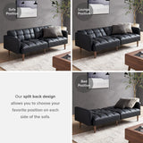 mopio Aaron 76.8" Couch, Small Futon Sofa Bed, Sleeper, Loveseat, Mid Century Modern Futon Couch, Sofa Cama, Couches for Living Room, Bedroom (Midnight Black, Faux Leather) mopio