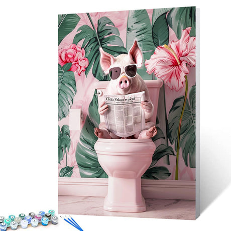 Tucocoo Colorful Pink Pig DIY Paint by Numbers for Adults Pig on Toilet Painting Kits for Beginner Canvas Acrylic Paint Drawing Paintwork with Paintbrushes Arts Craft Home Wall Decor16x20in Frameless Tucocoo