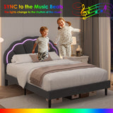 HIFIT Queen Smart LED Upholstered Bed Frame with Adjustable Floral Headboard, Grey HIFIT