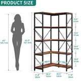 YITAHOME Corner Bookshelf, Industrial Corner Shelf 5 Tier Bookcase, Large Display Rack Storage for Bedroom, Living Room, Home Office,Rustic Brown YITAHOME