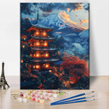 Mountain DIY Paint by Numbers for Adults, Japanese Style Cityscape Paint by Numbers Kits with Paintbrushes and Acrylic Pigment, 16X20 Inch Flameless Canvas Wall Decor Oil Painting for Friends Family TUMOVO