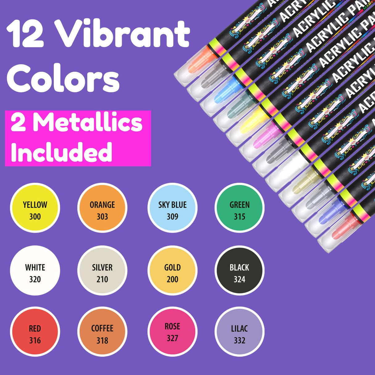 Acrylic Paint Markers Dual Tip (12 Pack) - Acrylic Markers Paint Pens for Rocks - Bold Acrylic Paint Pens Fine Tip and Dot Tip - Fabric Makers Permanent for Clothes Water Based Markers - Chalky Crown CHALKY CROWN