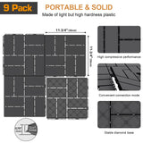 Goovilla Plastic Interlocking Deck Tiles, 9 Pack Outdoor Patio Flooring, 12"x12" Interlocking Decking Tile Outdoor All Weather Use, Waterproof Patio Pavers for Pool Balcony Backyard Porch, Dark Grey Goovilla