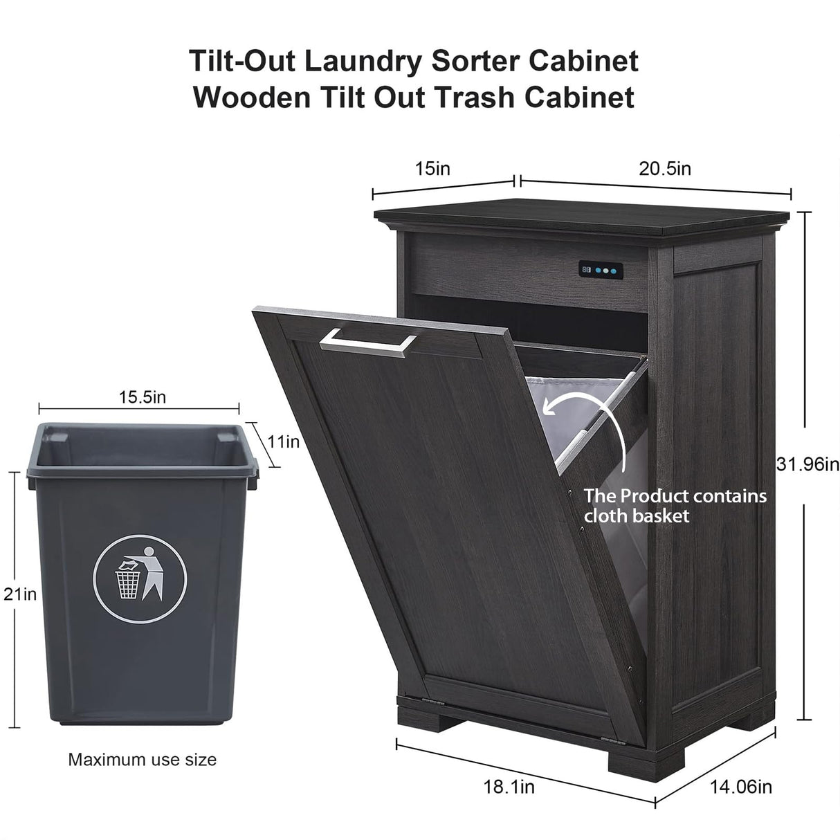 OLD CAPTAIN Wooden Tilt Out Trash Cabinet, Hidden Trash Can Kitchen Holds 10 Gallons (Dark Brown+Black Top Panel) OLD CAPTAIN