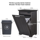 OLD CAPTAIN Wooden Tilt Out Trash Cabinet, Hidden Trash Can Kitchen Holds 10 Gallons (Dark Brown+Black Top Panel) OLD CAPTAIN
