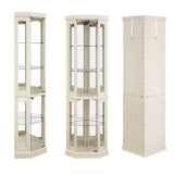 Trygoal 70" H Lighted Corner Curio Cabinet, Curio Cabinet with Tempered Glass Doors and Shelves, Corner Display Case with Light Bulb for Living Room, Dining Room, Antique White Trygoal