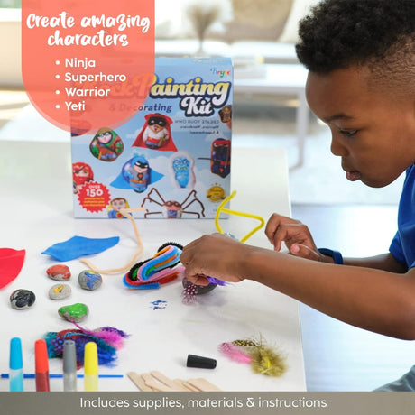 BRYTE 150+ Piece Deluxe Kids Rock Painting Kit, 10 Rocks with Waterproof Paints, Glue & Accessories, DIY Arts and Crafts STEM Activities for Age 6-12 Years, Warrior & Monster BRYTE
