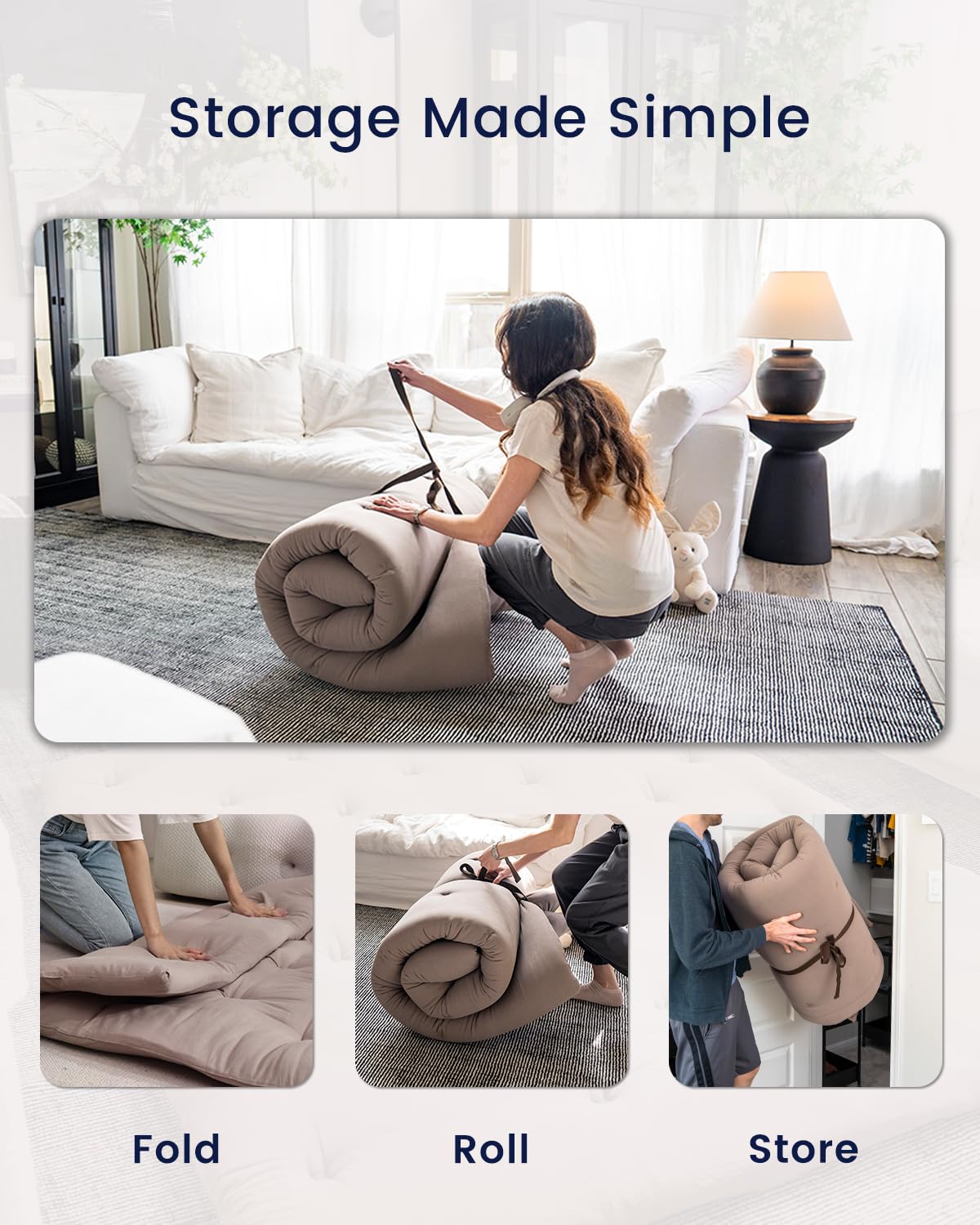 ZonLi Japanese Floor Futon Mattress Full Size 60"x 80",100% Cotton 2.5'' Thicken Tatami Mattress,Foldable Sleeping Pad,Portable Dormitory Tatami Mat,Roll Up Floor Lounger Bed for Adult (Grey) ZonLi