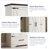 Farmhouse Style 72" Tall Kitchen Pantry Cabinet with Adjustable Shelves & Barn Doors in Antique White JXQTLINGMU