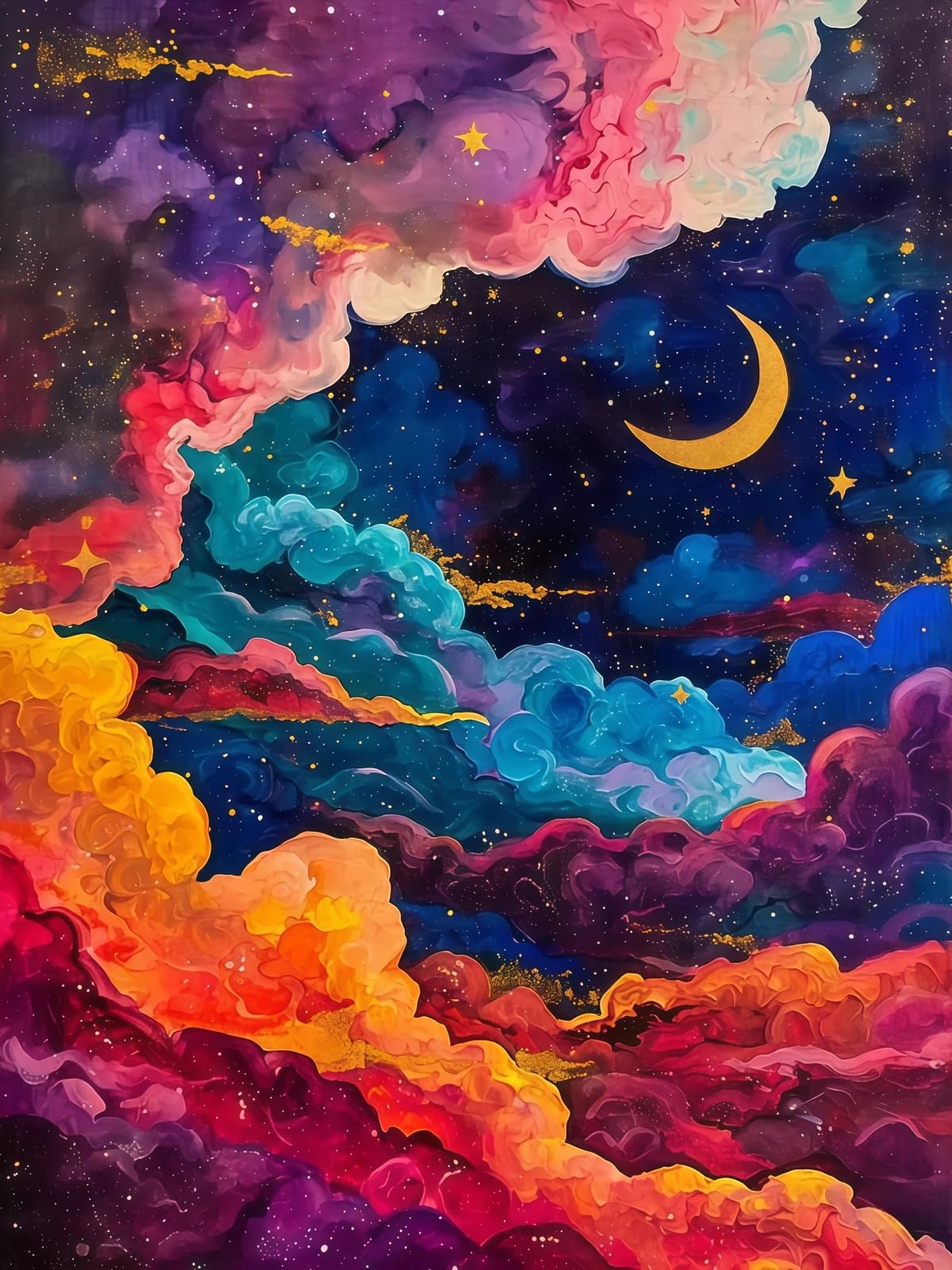 Abstract Sky 5D DIY Diamond Painting Kits for Adults, Moon Diamond Art Kits for Beginners, Full Drill Dot Painting Gem Art Kits for Home Wall Decor11.8 x15.7 Inch 5DDIYART