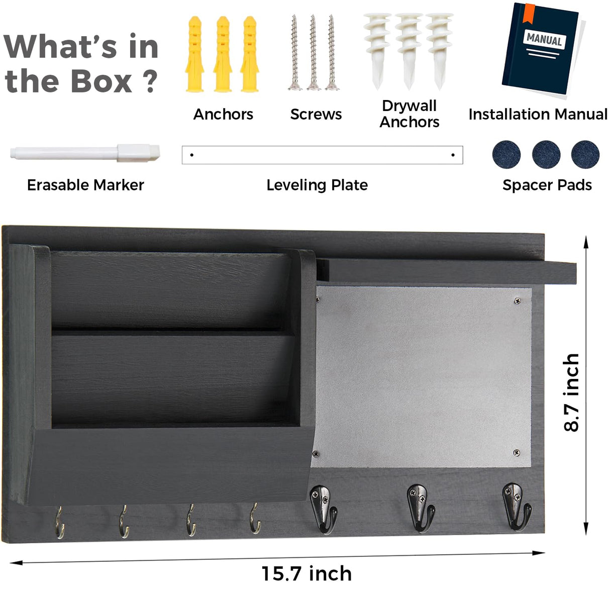 Ziivita Key Holder for Wall - Mail Holder Organizer Wall Mount with Shelf - Hanging Key Rack Hanger with Hooks Decorative for Home Coat Letter Dog Leash Entryway Living Room Decor Ziivita