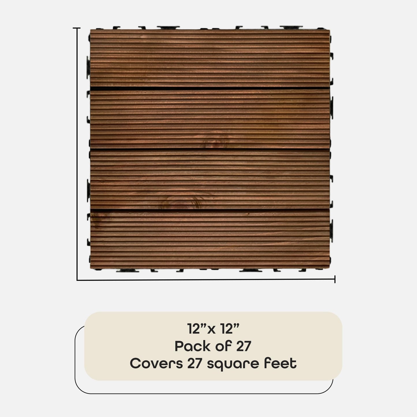 OutdoorZ Interlocking 12-Inch Deck Tiles, 27 Tiles - 12" x 12", Plank Royal Mahogany - DIY Weatherproof Patio Tiles - High-Quality Durable Deck Flooring for Outdoor & Indoor Use by Achim Home - WoodArtSupply