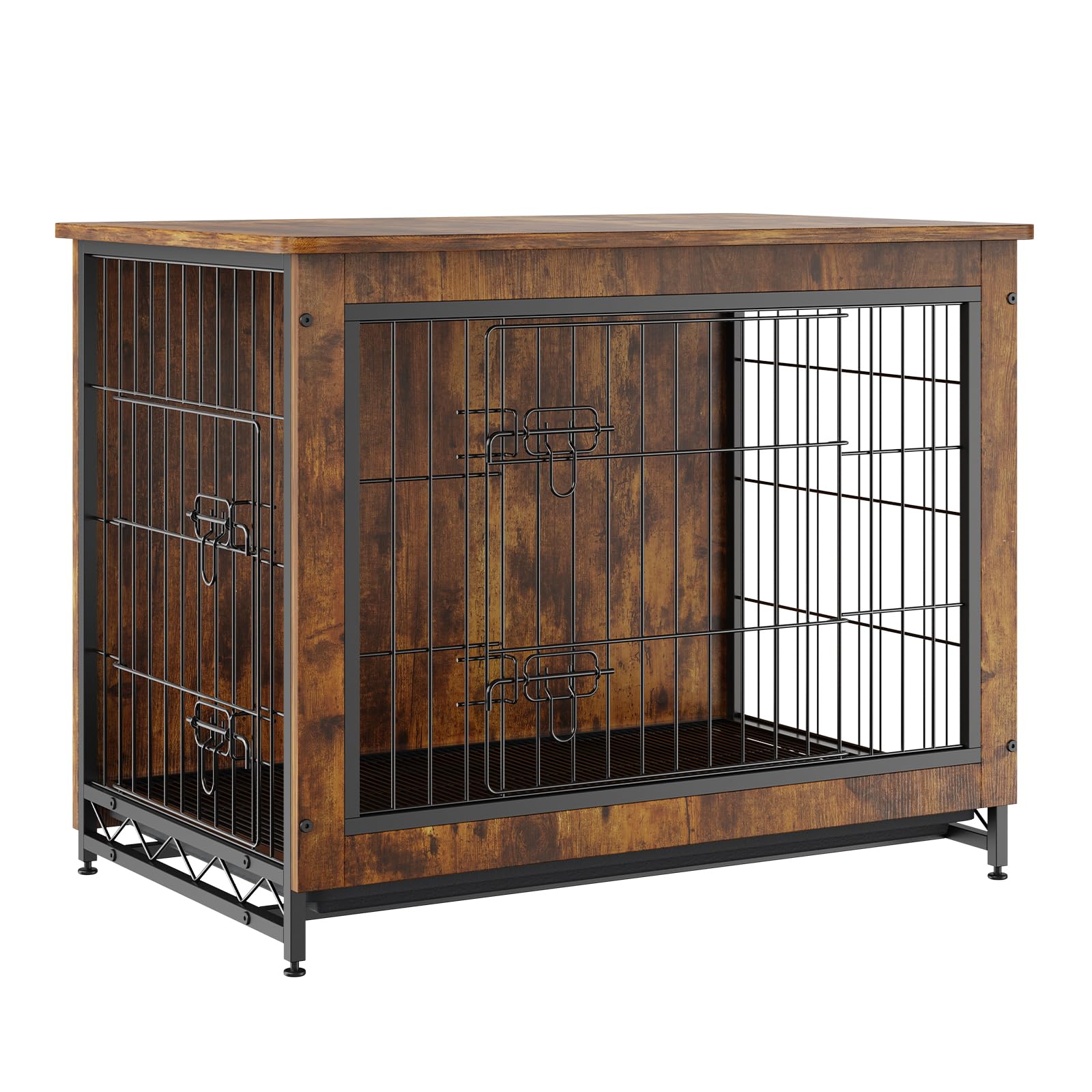 VEVOR Dog Crate Furniture, 32 inch Wooden Dog Crate with Double Doors, Heavy-Duty Dog Cage End Table with Multi-Purpose Removable Tray, Modern Dog Kennel Indoor for Dogs up to 45lb, Rustic Br - WoodArtSupply