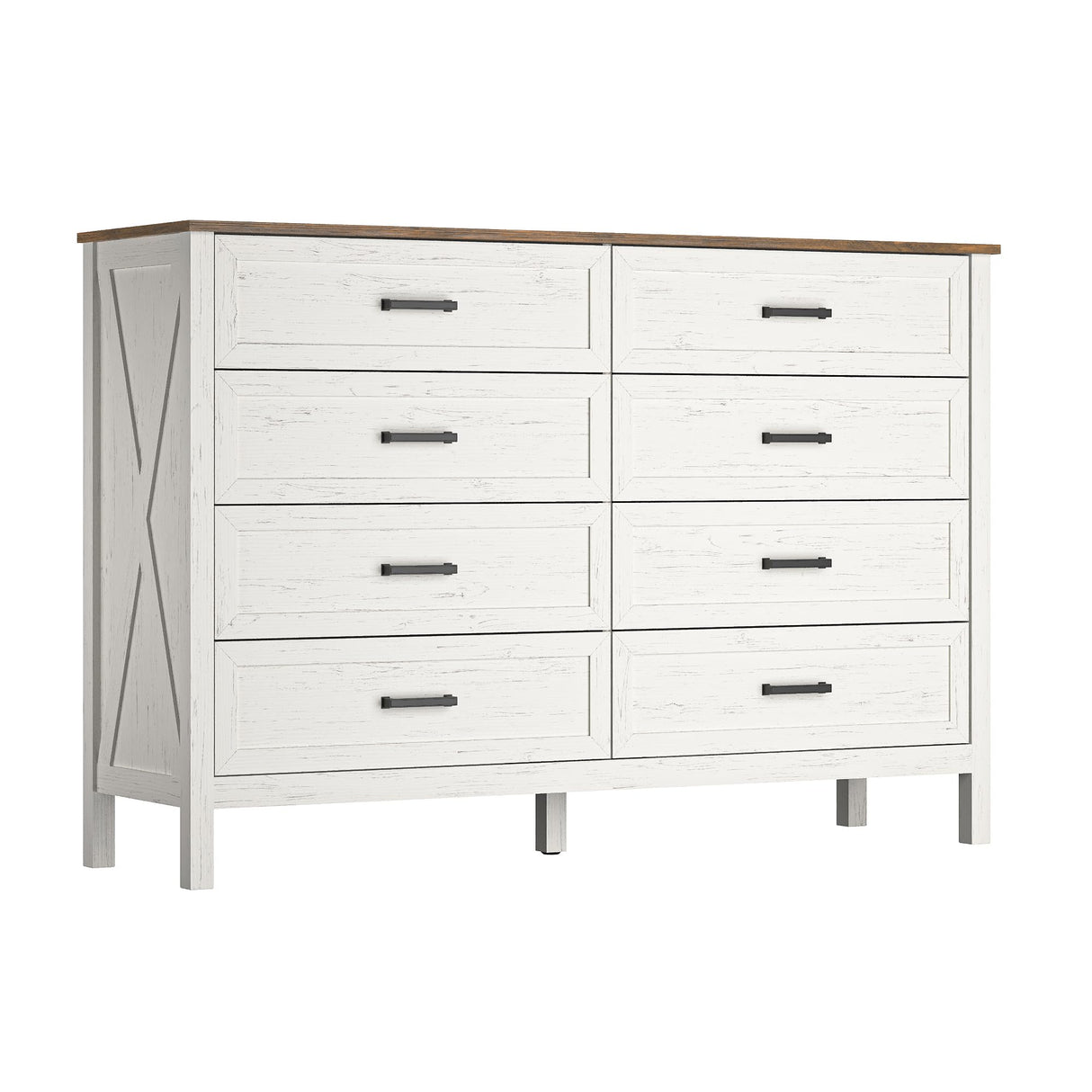 BAZELOR Farmhouse 8 Drawers Dresser for Bedroom, 55 Inch Wood Rustic Wide Chest with Natural Texture, Large Dressers for Bedroom, Hallway, Entryway, Antique White BAZELOR