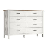 BAZELOR Farmhouse 8 Drawers Dresser for Bedroom, 55 Inch Wood Rustic Wide Chest with Natural Texture, Large Dressers for Bedroom, Hallway, Entryway, Antique White BAZELOR