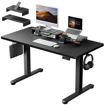 ProtoArc Standing Desk with Dual Monitor Stand Riser, 48 x 24 Inches Height Adjustable Desk with Storage, ErgoDesk 100 Electric Stand up Desk with Laptop Stand (Black/White) - WoodArtSupply