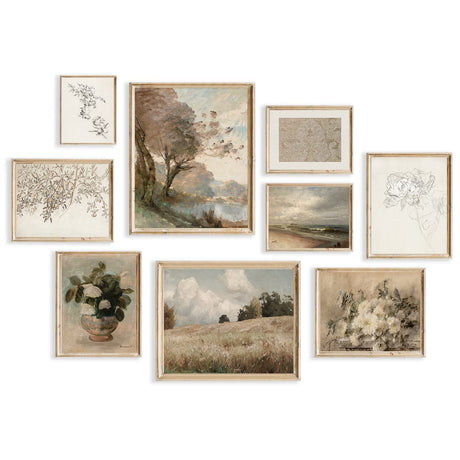 Vintage Wall Art Decor Rustic Wall Decor Aesthetic Farmhouse Wall Pictures Vase Flower Boho Canvas Wall Art Prints Netural Wall Art for Bedroom Living Room Nature Landscape Jasmine Tree Sea Grassland TWNSLLA