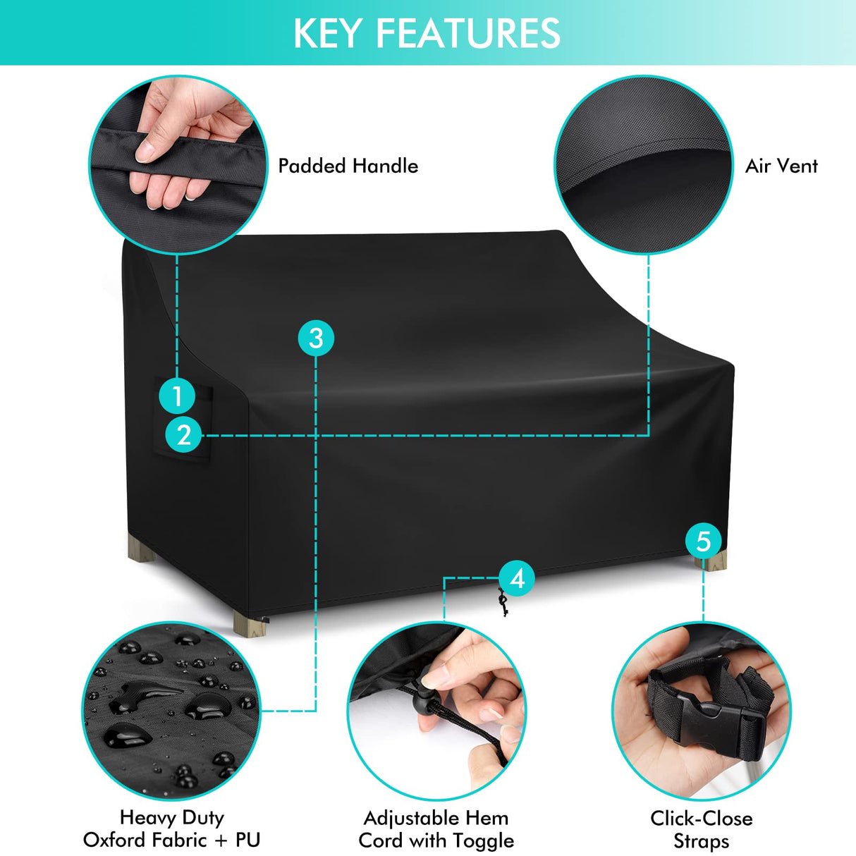 WLEAFJ Patio Sofa Cover Waterproof, 3-Seater Outdoor Sofa, Heavy Duty Deep Lounge Loveseat, Large Lawn Furniture with Air Vent, 82.6’’ W x 39’’ D x 28’’ H WLEAFJ