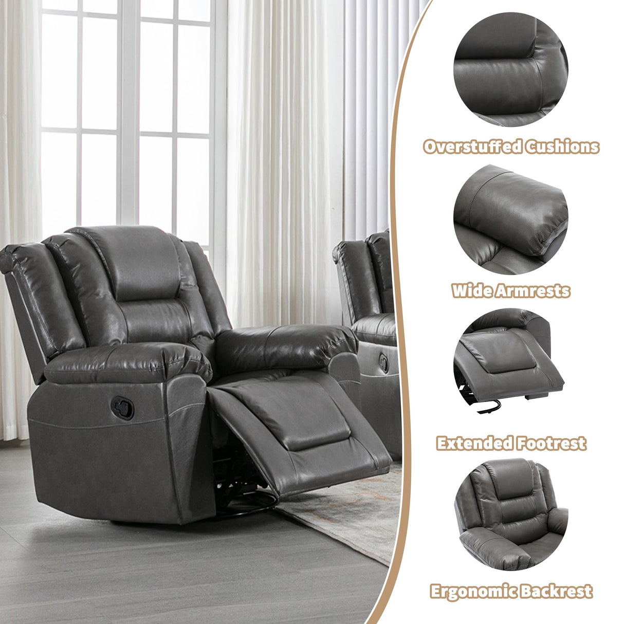3 Seater Home Theater Recliner Manual Recliner Chair with Two Built in Cup Holders for Living Room,Bedroom, Grey Generic