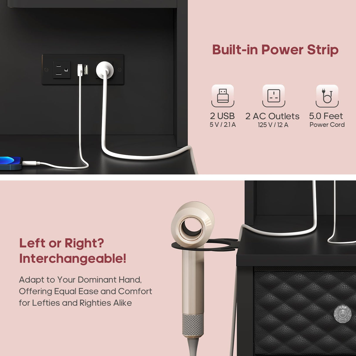 HAUOMS Vanity with Lights and Mirror, 11 Drawer Makeup Vanity with Power Strip, 6 Open Shelves, 43.3” Vanity Desk with Storage, Dressing Table with 3 Color Modes for Bedroom, Women, Girls, Black HAUOMS