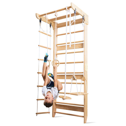 Wooden Swedish Ladder Wall Set – Kids Stall Bars for Exercise – Kids Swedish Gymnastic Wall Gym – Wood Stall Bar Gymnastics Playground – best Gym for all family all ages training stretching – Sport-2