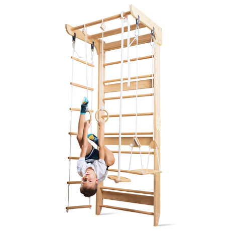 Wooden Swedish Ladder Wall Set – Kids Stall Bars for Exercise – Kids Swedish Gymnastic Wall Gym – Wood Stall Bar Gymnastics Playground – best Gym for all family all ages training stretching – Sport-2 WEDANTA