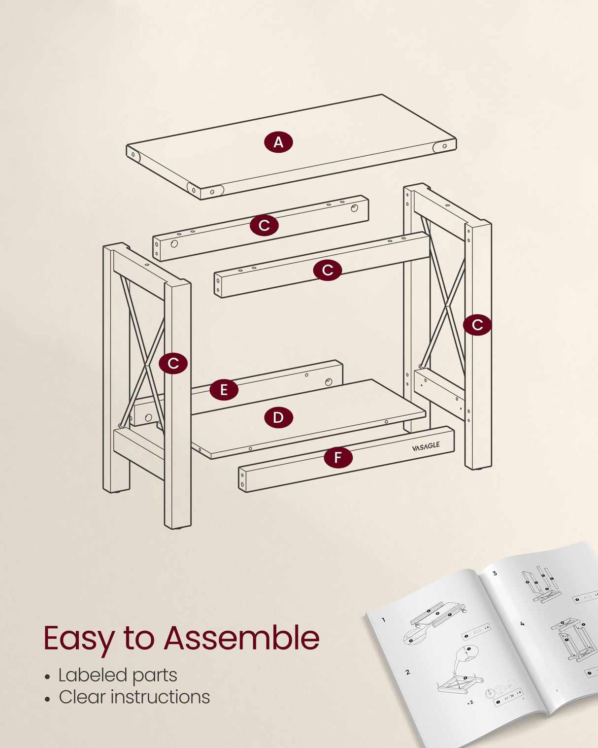VASAGLE 2-Tier End Table, Side Table with Bottom Shelf, Nightstand for Small Spaces, for Living Room, Bedroom, Farmhouse Style, Honey Brown ULET235K41 VASAGLE