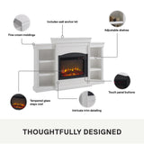 Ameriwood Home Lamont 69 Inch Electric Fireplace with Mantel, Shelves, Replaceable Fireplace Insert Heater, Remote Control, Timer, Realistic Log and Flame Effect, For Living Room or Bedroom, White Ameriwood Home