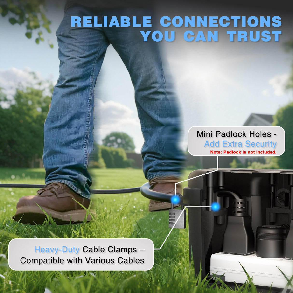 Flemoon Medium Outdoor Electrical Box (11.5x5.2x4 inch), IP54 Waterproof Extension Cord Cover w/6 Cable Entry Ports, Weatherproof Connection Box for Power Strip, Timer, Plug, Holiday Lights, Black Flemoon