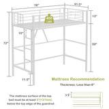 VECELO Loft Bed Twin Size, Metal Bedframe with Removable Ladder and Safety Guardrail, No Box Spring Needed, Space Saving, Noise Free, Pure White VECELO