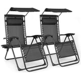 DuangDuang Zero Gravity Chairs Set of 2, Oversized Outdoor Recliner Patio Lounge Chair with Canopy Shade, Foldable Outdoor Lounger with Cup Holder Tray for Backyard Beach Camping, Black DuangDuang