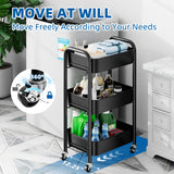 MWQ Heavy Duty Rolling Cart, Mesh Utility Storage Cart with Lockable Wheels for Kitchen, Bathroom, Office, 3-Tier Metal, Black MWQ