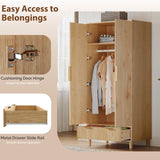 VINGLI Fluted Wardrobe Closet Armoire with Doors And Drawers, Wardrobe Cabinet with Hanging Rack, Bedroom Closet Wood, Oak Free Standing Armoire with Shelf and Solid Wood Legs, 31.5"W*19.7"D*69.3"H VINGLI