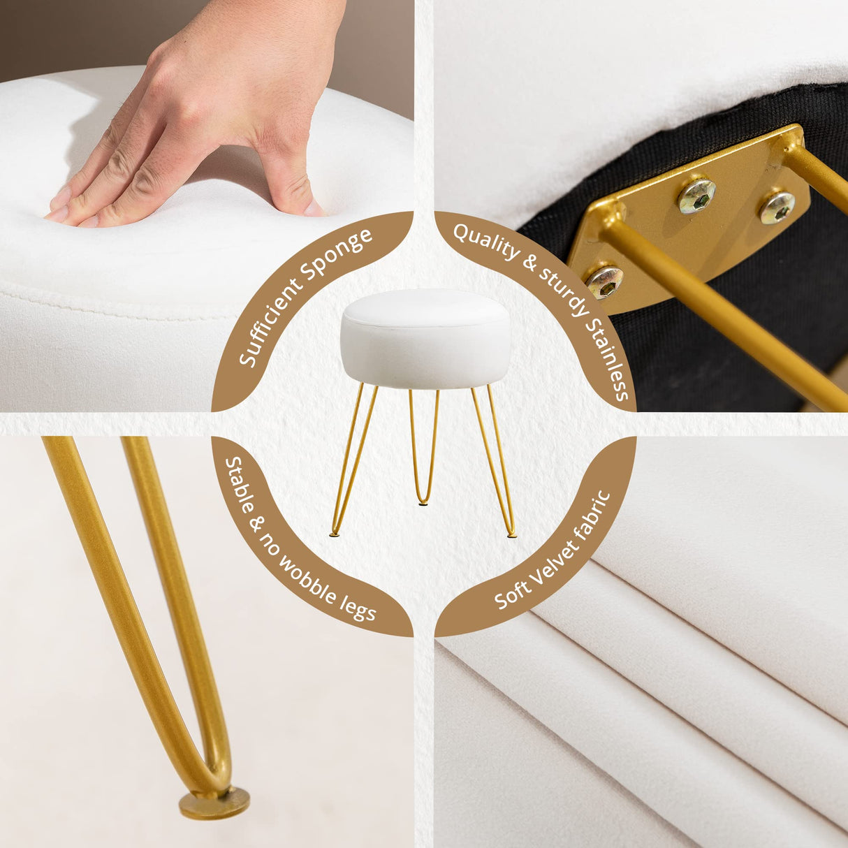 LUE BONA Vanity Stool, White Vanity Stools for Makeup Room, Round Ottoman Foot Stool, Velvet Footrest Vanity Chair for Bathroom Vanity, Bedroom, Living Room, Entryway, Offices LUE BONA