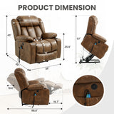 COOSLEEP Power Lift Recliner Chair for Elderly with Massage and Heat, Breathable Leather Recliner Chair for Adults, 2 Cup Holders, USB Ports, Electric Support of Metal,Remote(Light Brown) COOSLEEP HOME