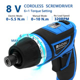 MXMZHXU Cordless Screwdriver, 8V Max 10Nm Electric Power Screwdriver with 47 Accessories, 6+1 Torque, Pivoting Handle, 2000mah Rechargeable Screw Gun & Bit Set with LED Light, Flexible Shaft MXMZHXU