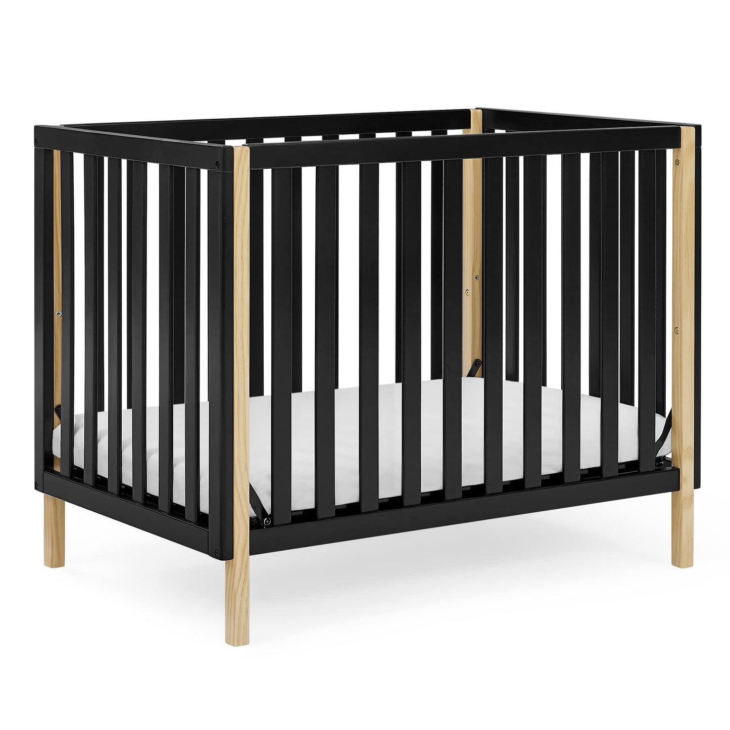 Delta Children Gio Mini Crib with 2.75" Mattress Included, Ebony/Natural - WoodArtSupply