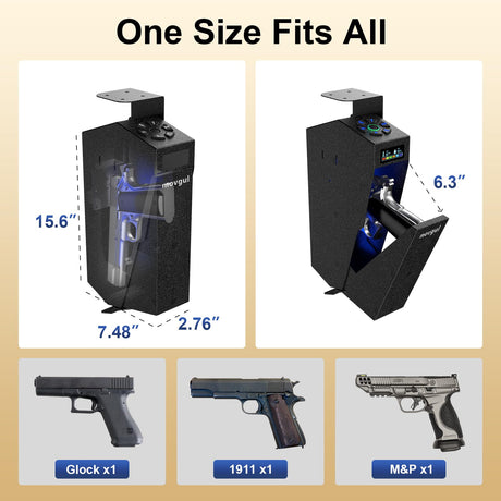 movgul Gun Safe, Biometric Drop Down Bedside Gun Safe Quick Access Handgun Safe Mount Pistol Safe for Desk, Car, Nightstand movgul