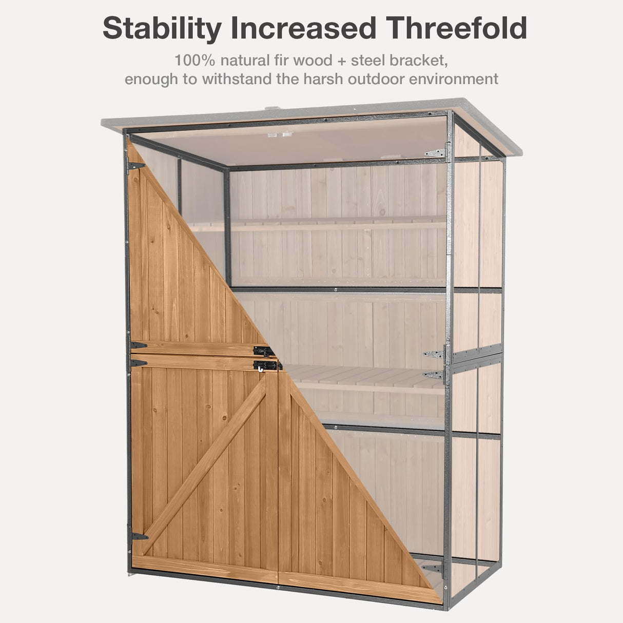 MEDEHOO Outdoor Storage Shed with Floor - Waterproof Natural Fir Cabinet with Adjustable Shelves and Double Lock for Anti-Theft - Suitable for Storing Garden Tools, and Household Debris (Brown) MEDEHOO