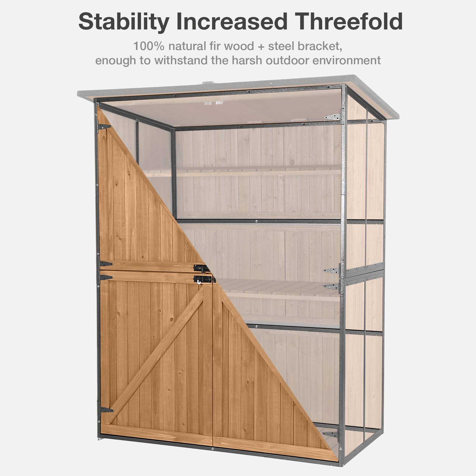 MEDEHOO Outdoor Storage Shed with Floor - Waterproof Natural Fir Cabinet with Adjustable Shelves and Double Lock for Anti-Theft - Suitable for Storing Garden Tools, and Household Debris (Brow - WoodArtSupply