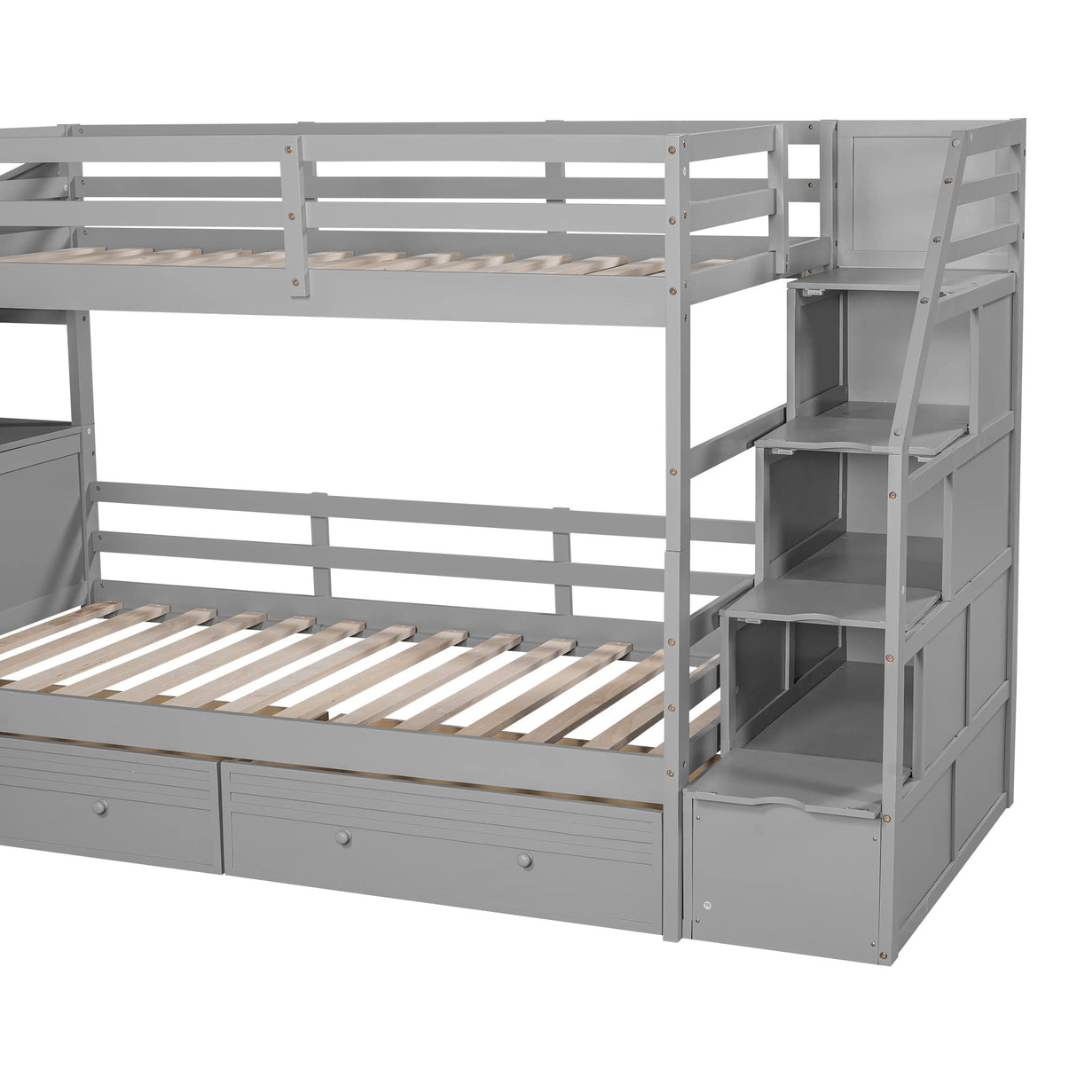 Harper & Bright Designs Twin Over Twin Bunk Bed with Stairs, Slide, Desk, Solid Wood Bunk Bed with Storage Drawers and Shelves, for Kids Teens Adults (Gray) Harper & Bright Designs