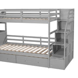 Harper & Bright Designs Twin Over Twin Bunk Bed with Stairs, Slide, Desk, Solid Wood Bunk Bed with Storage Drawers and Shelves, for Kids Teens Adults (Gray) Harper & Bright Designs
